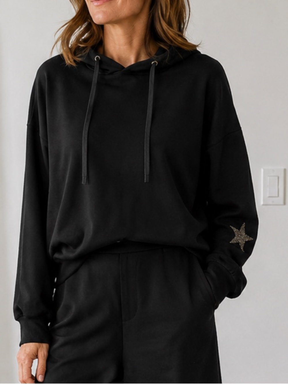 Ramy Brook Black Hoodie Star Accent Size L